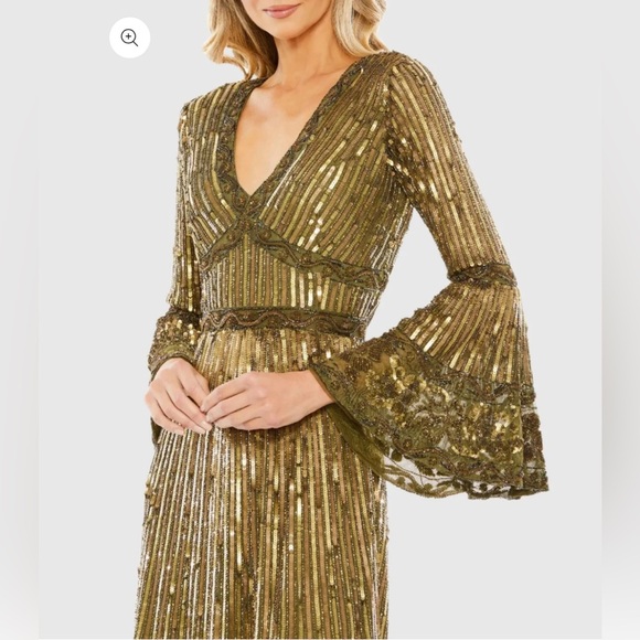 NWT Mac Duggal 5591 LightOlive 3/4 Sleeve V Neck A Line Dress Size 6 - Picture 4 of 17